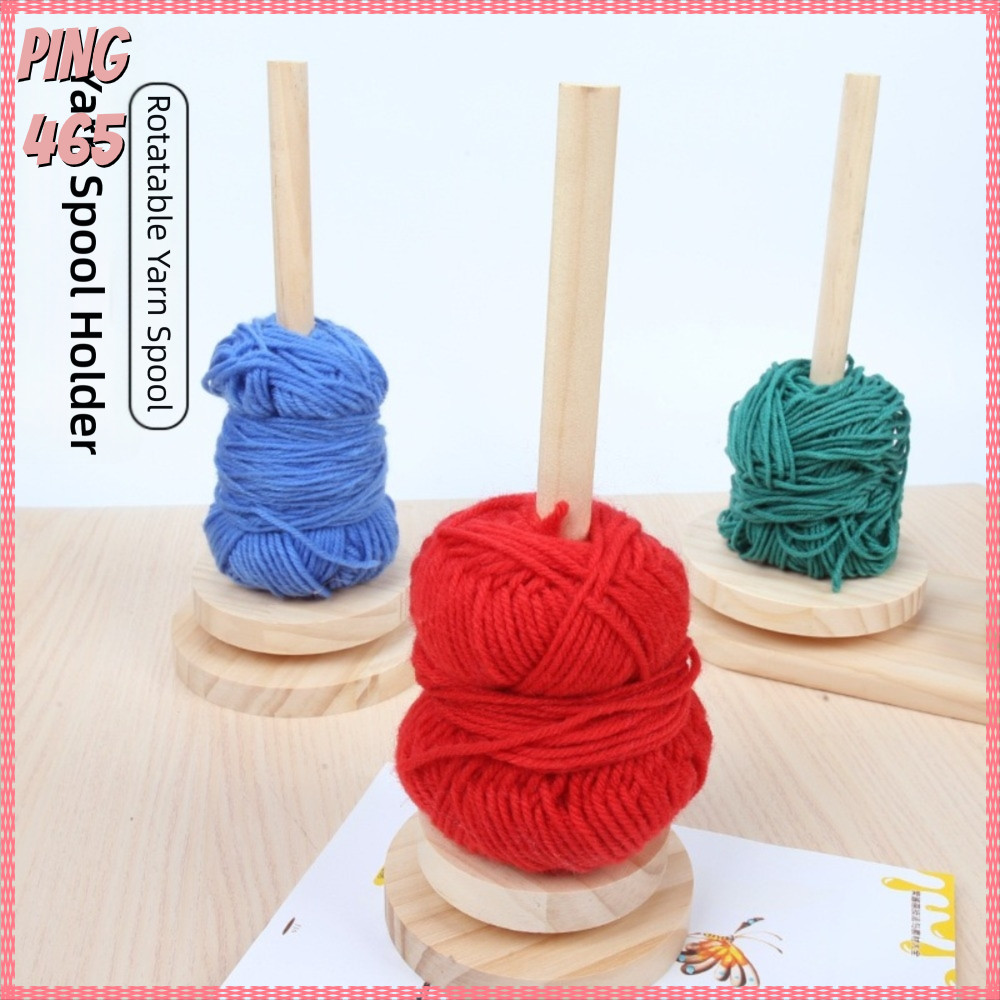 PINGD ไม้ผู้ถือเส้นด้ายหมุนได้ไม้ไผ่เส้นด้าย Skein Spinner Revolving Yarn Ball Stand Smooth Yarn Ball Holder Dispenser