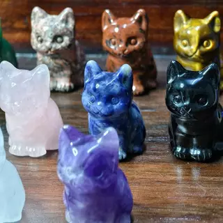 แมวนั่งหินมงคลแกะสลัก Crystal Cat Carving แมวหินธรรมชาติ ของตั้งโต๊ะนำโชค เสริมโชคลาภ ความสุข และพลังบวก