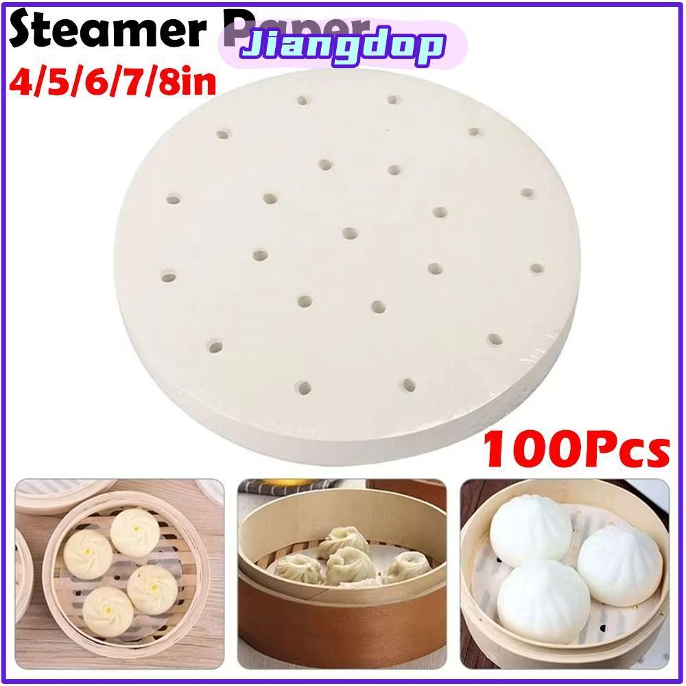 JIANG 100 ชิ้นกระดาษหวด,ทิ้ง 4/5/6/7/8in Buns ขนมอบกระดาษไม่ติด,รอบ Buns Pad กระดาษครัวทําอาหารเครื่