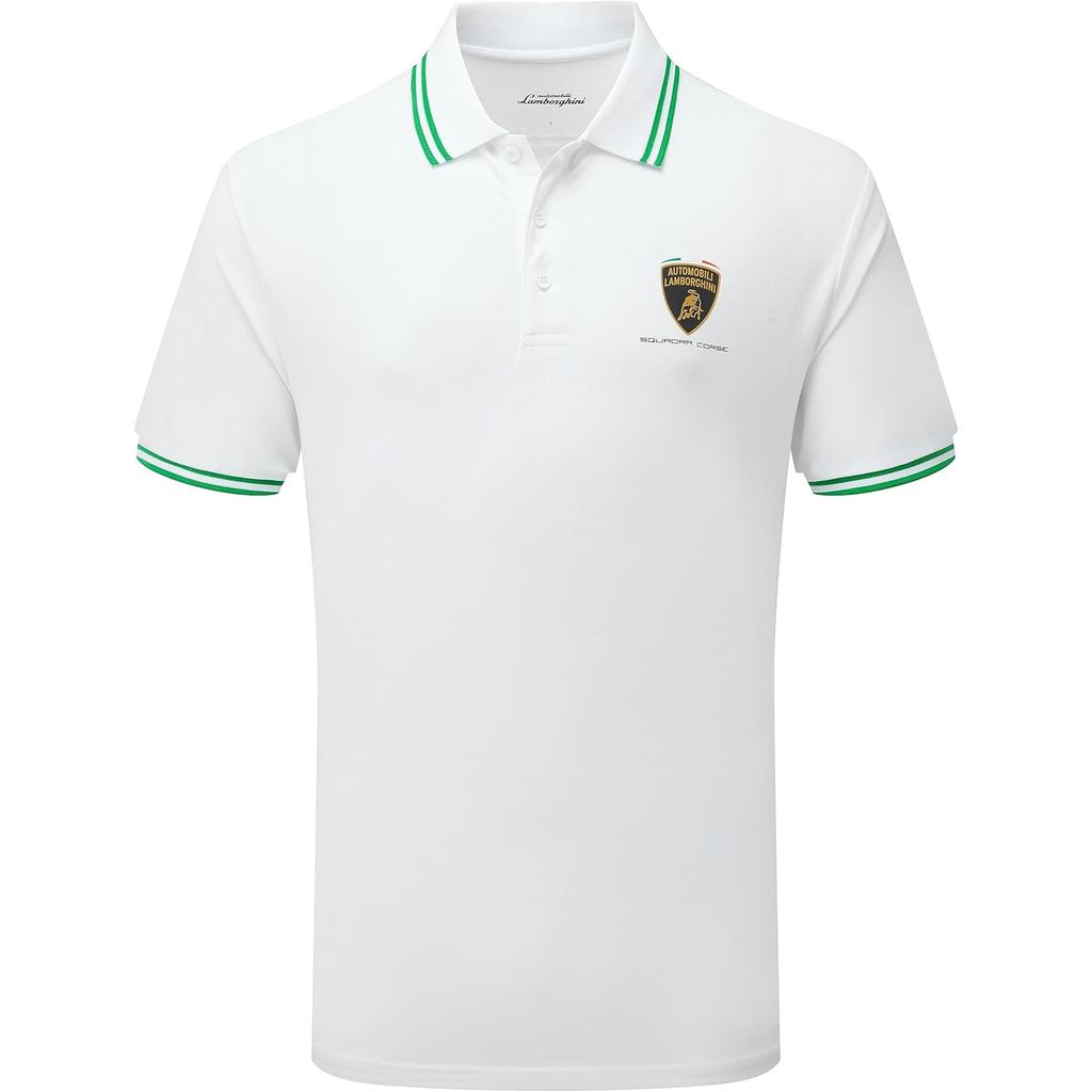 เสื้อโปโลสำหรับเดินทางผู้ชาย Lamborghini Squadra Corse สีขาว