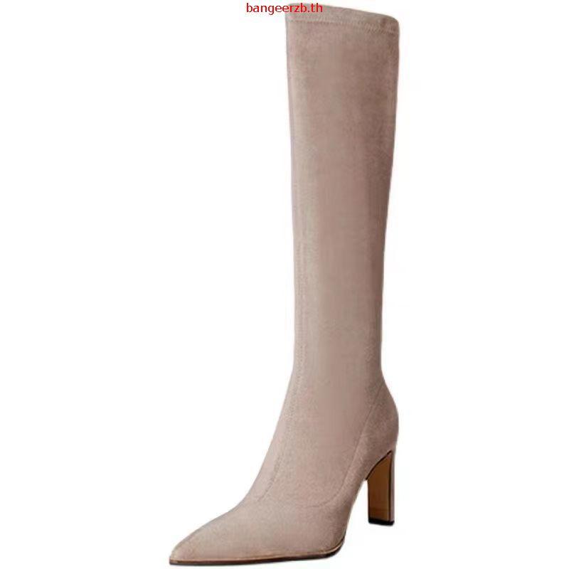 Chole G: Rika Korea Girl Boots รองเท้าบูทยาว บูทเกาหลี กำมะหยี่สีน้ำตาลอ่อน ส้นสูง 8.5cm(SH0182)