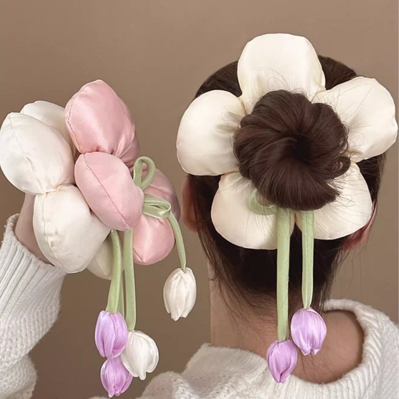 ทิวลิปดอกไม้ Scrunchy ผม Tie หญิงหางม้า Headdress เครื่องประดับผม