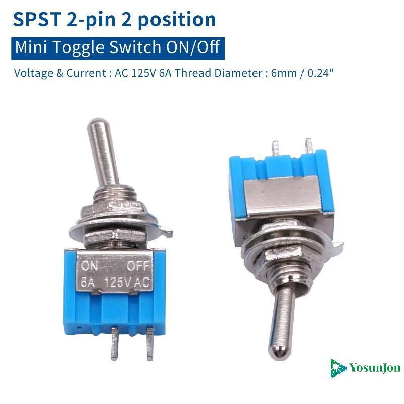 YosunJon] 10 ชิ้น DPDT Mini Toggle Switch 2pin 2 ตําแหน่งเปิด/ปิด Miniature Toggle Switch 6A 125V To
