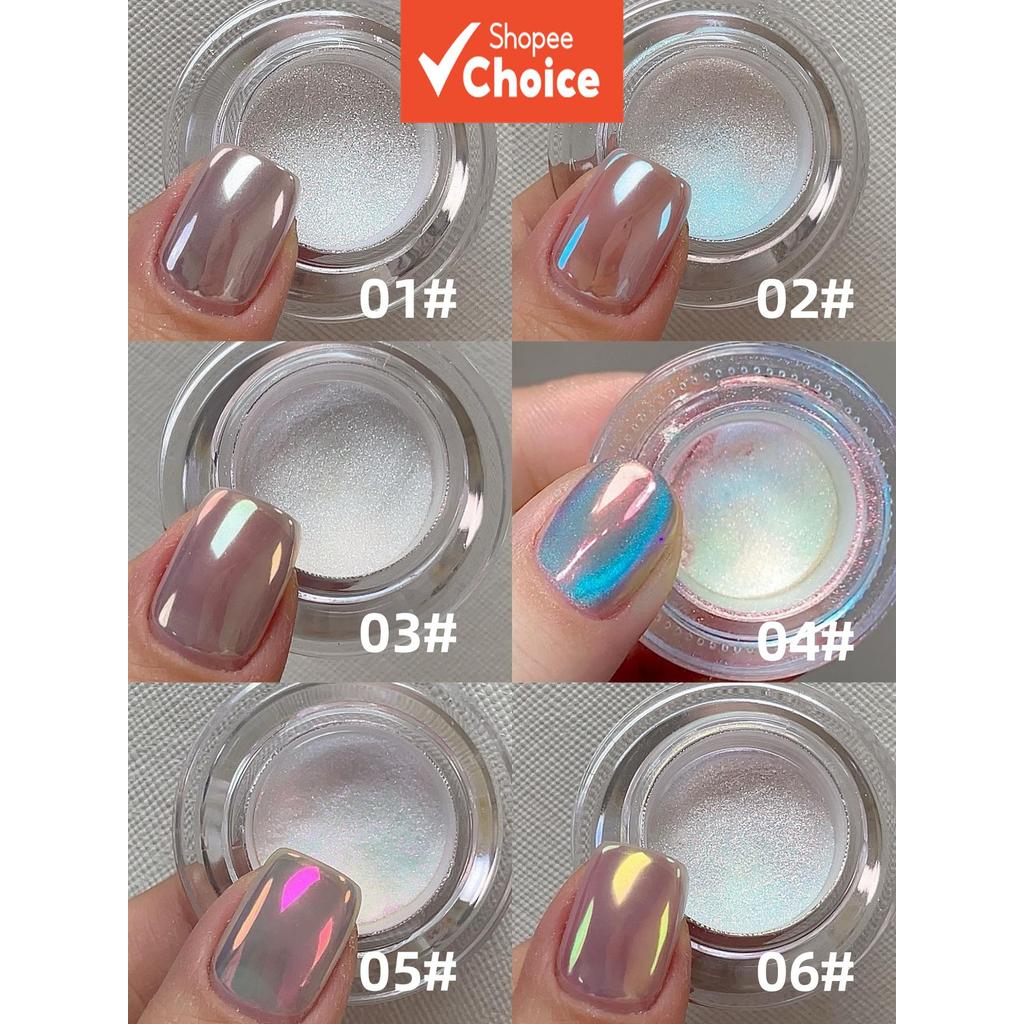 เม็ดสีโฮโลกราฟิกโครเมียมเรนโบว์ออโรร่า 6 ชิ้น/เซ็ต สําหรับเล็บเมอร์เมด