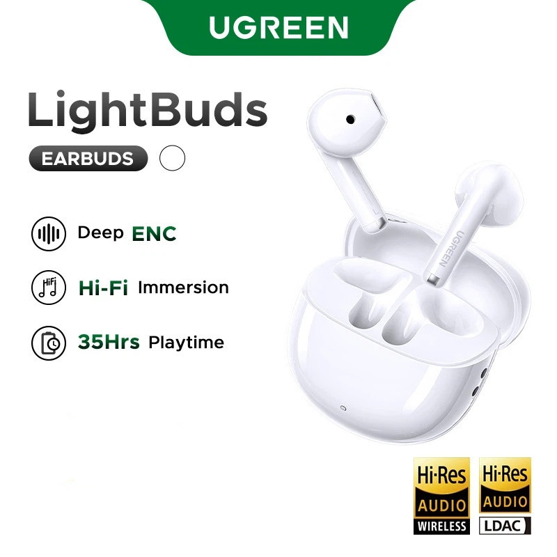 UGREEN อัพเกรดUGREEN LightBuds Bluetooth 6.0 35H เวลาเล่นหูฟังชนิดใส่ในหูหูฟังไร้สาย True TWS IPX5 ก