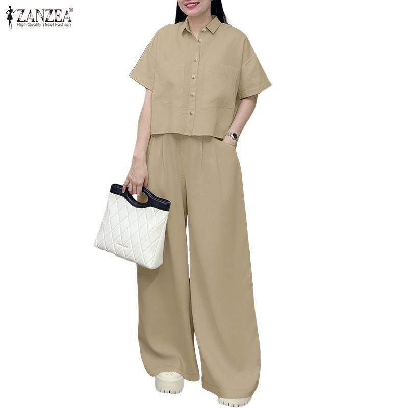 ZANZEA ชุดทำงานลำลองสองชิ้น สไตล์เกาหลี แขนราجلัน กระดุมตกลง