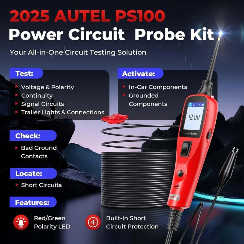 2025 Autel PS100 เครื่องทดสอบวงจรยานยนต์ Power Scan Probe ชุดทดสอบระบบไฟฟ้า AC DC แรงดันไฟฟ้าเครื่อง