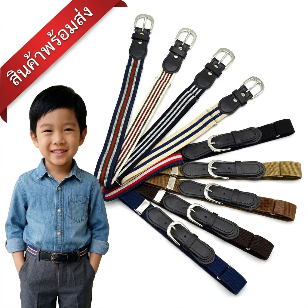 (สินค้าพร้อมส่ง) เข็มขัดเด็ก สายยางยืด ปรับความยาวได้