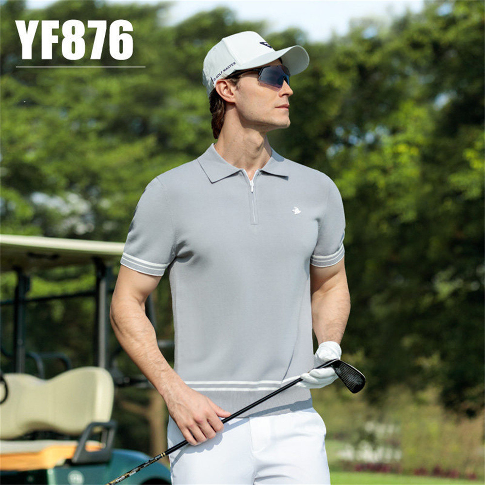 PGM Golf Apparel เสื้อยืดแขนสั้นสำหรับผู้ชาย ฤดูร้อน ผ้าท้ออกคล้องคอ YF876