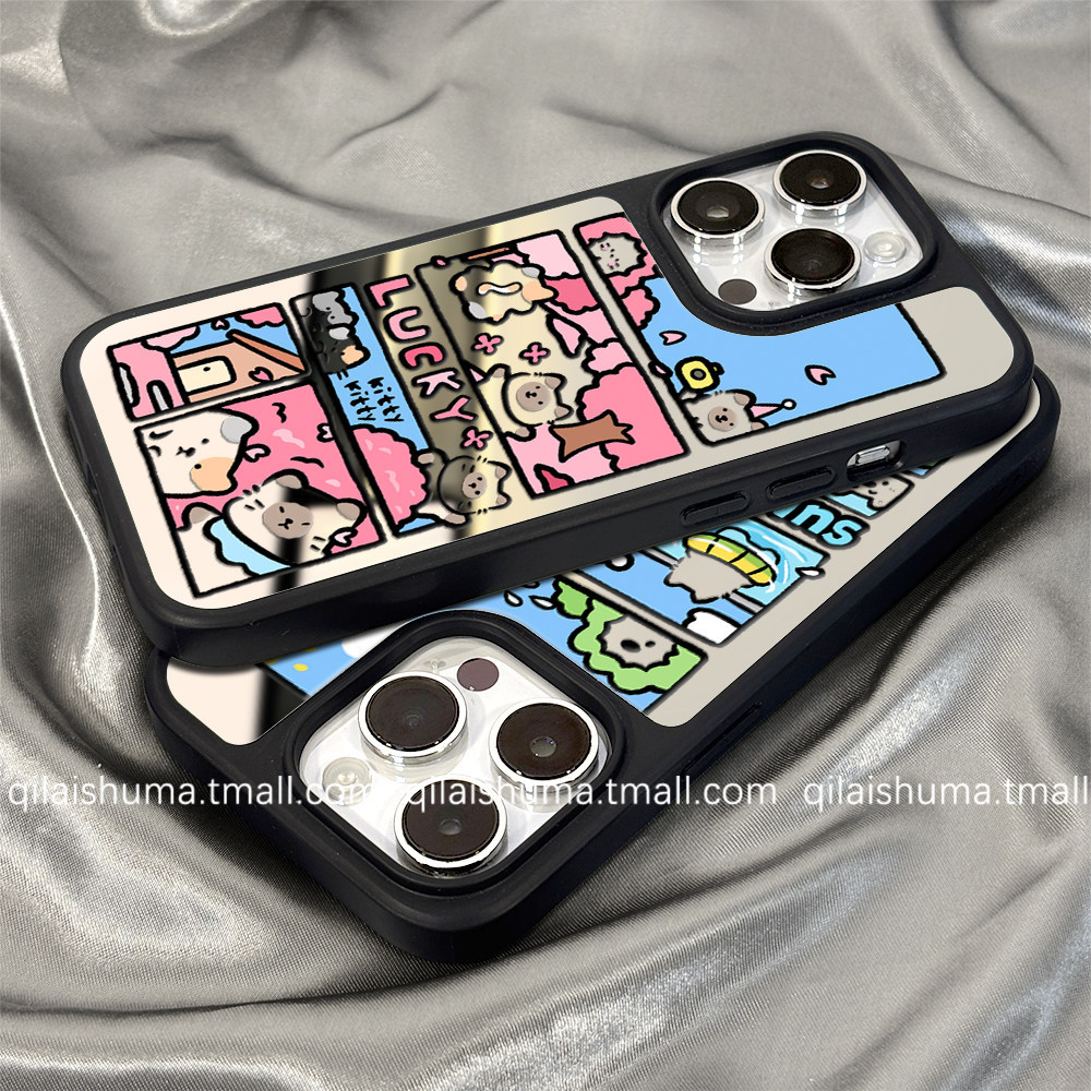 HuiwanjuกระจกสําหรับiPhone16promaxเคสโทรศัพท์ใหม่iPhone17ชายและหญิง15แมวน่ารักสีชมพูการ์ตูน14เปลือกแข็ง13 dropproof 12ซิลิโคน11กรณีป้องกัน