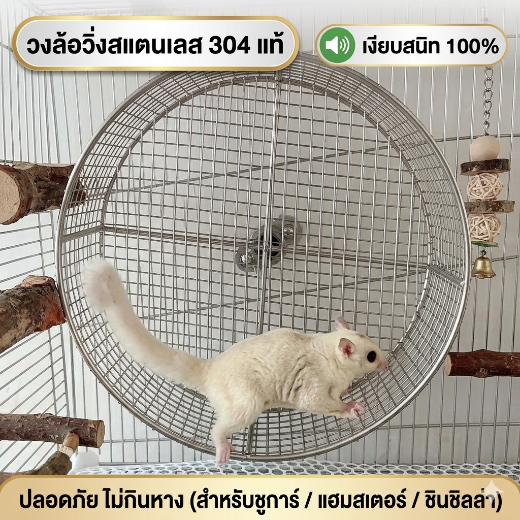 วงล้อวิ่งสแตนเลส 304 แท้ (แบบตาข่าย) เงียบ 100% สำหรับชูการ์ไกลเดอร์ แฮมสเตอร์ ชินชิลล่า ไม่กินหาง ไม่เป็นสนิม