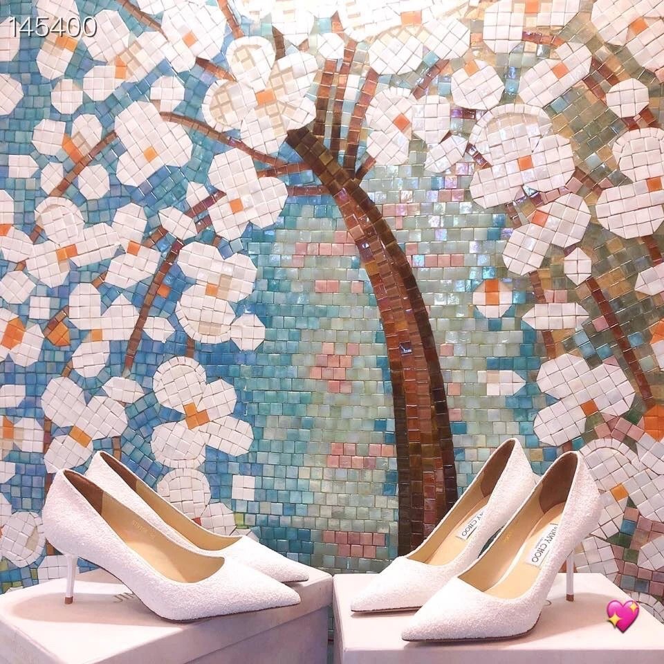 รองเท้าส้นสูง Jimmy Choo แฟชั่นผู้หญิง วัสดุ_clean milky white glitter flash_thermal white paint hee