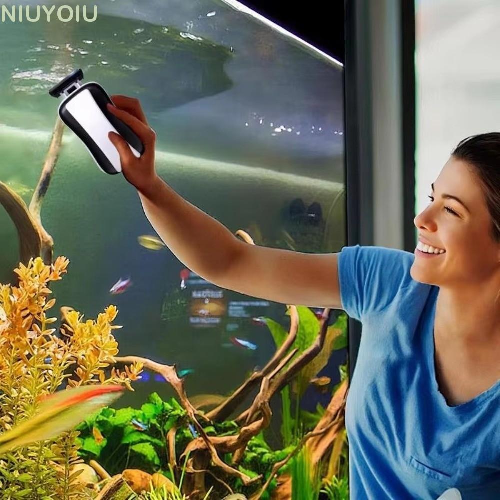 NIIUYOIU Magnetic Aquarium Glass Cleaner, Magnetic Non-Slip Handle Glass Cleaner Brush, Professional