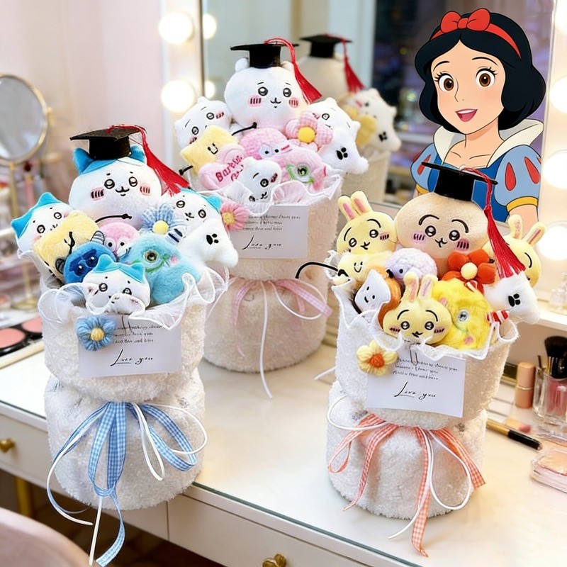 Chikawa Usagi Hachiware Hangyodon ตุ๊กตาตุ๊กตาสําเร็จการศึกษาหมวกช่อดอกไม้สําหรับแฟนนักเรียนและเพื่อ