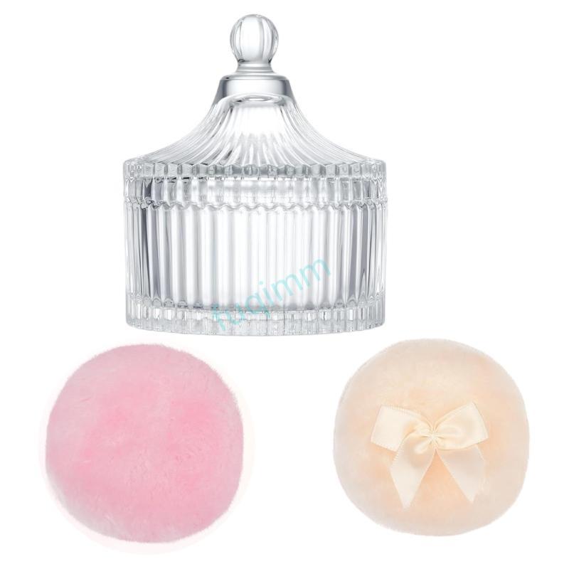 FQMM 3 ชิ้นอเนกประสงค์ Velours Body Powders พัฟและแก้วแข็งแรง