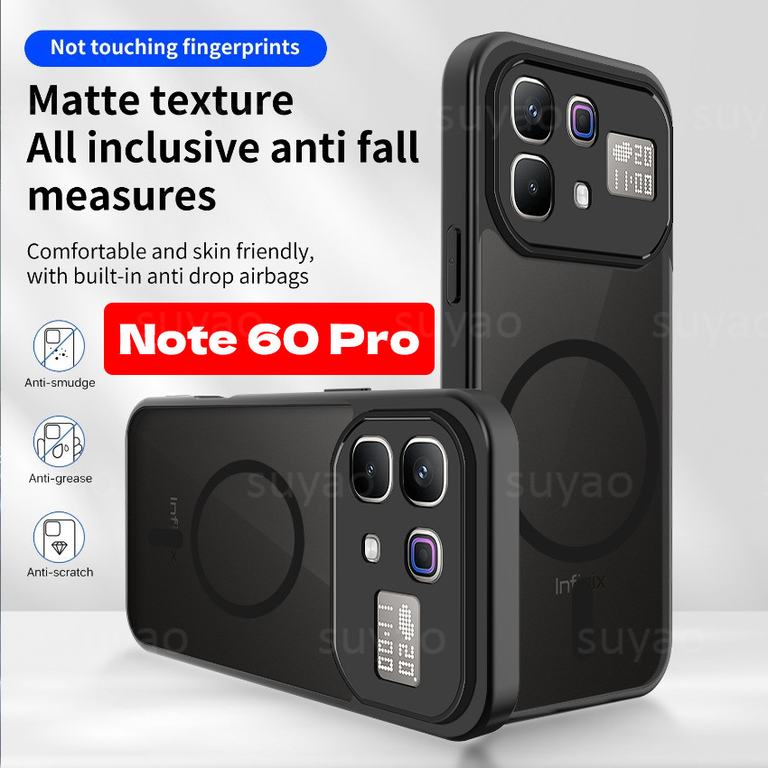 Matte Frosted แม่เหล็กสีดําเคสโทรศัพท์สําหรับ infinix หมายเหตุ 60 Pro 60Pro 5G 2026 กันกระแทก PC TPU ปลอก Note60Pro Note60 โปร่งใสใสป้องกันปกหลัง
