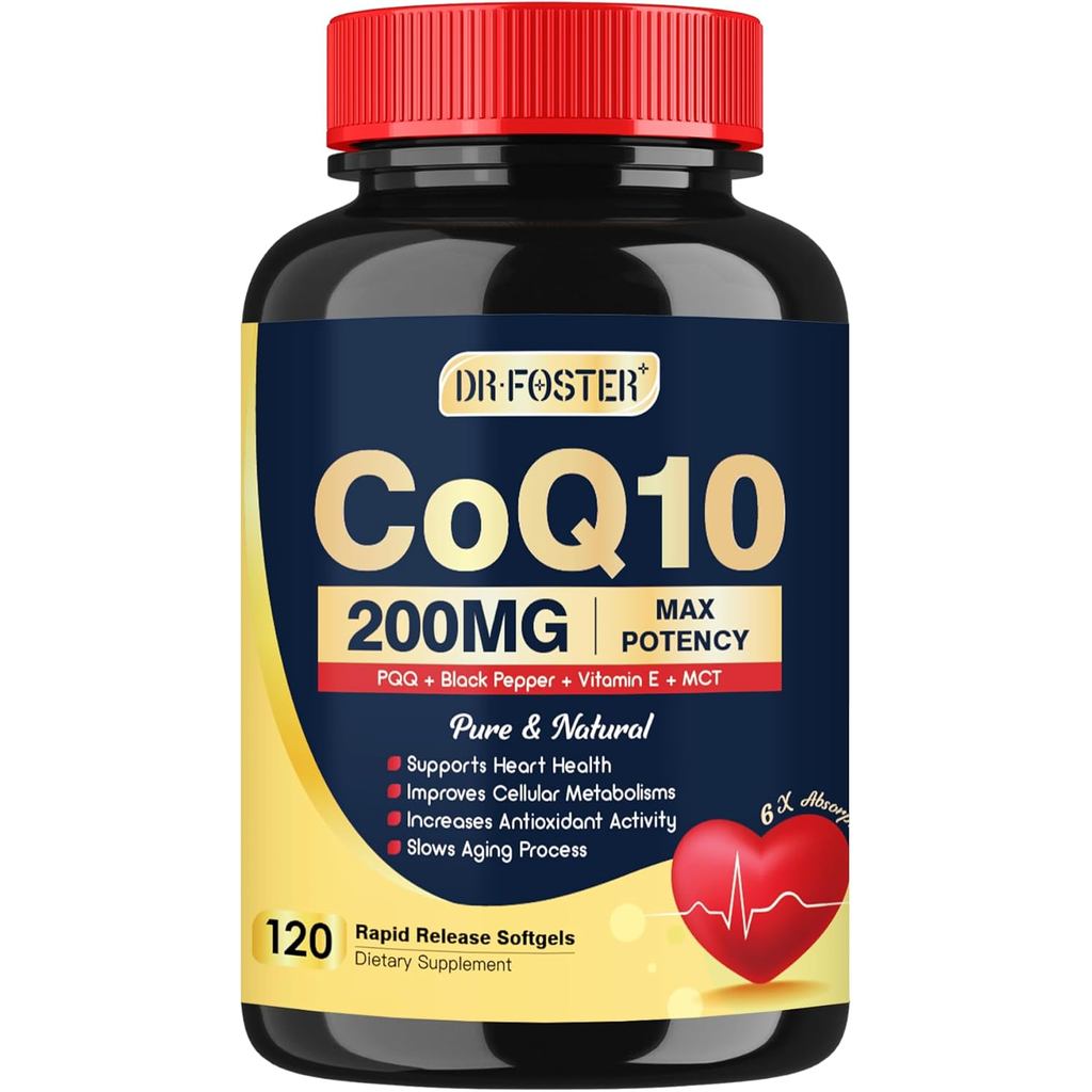 DRFOSTER Coq10 200mg, Coenzyme Q10 สําหรับการผลิตสารต้านอนุมูลอิสระและพลังงาน, 6X การดูดซึมสูงขึ้น C