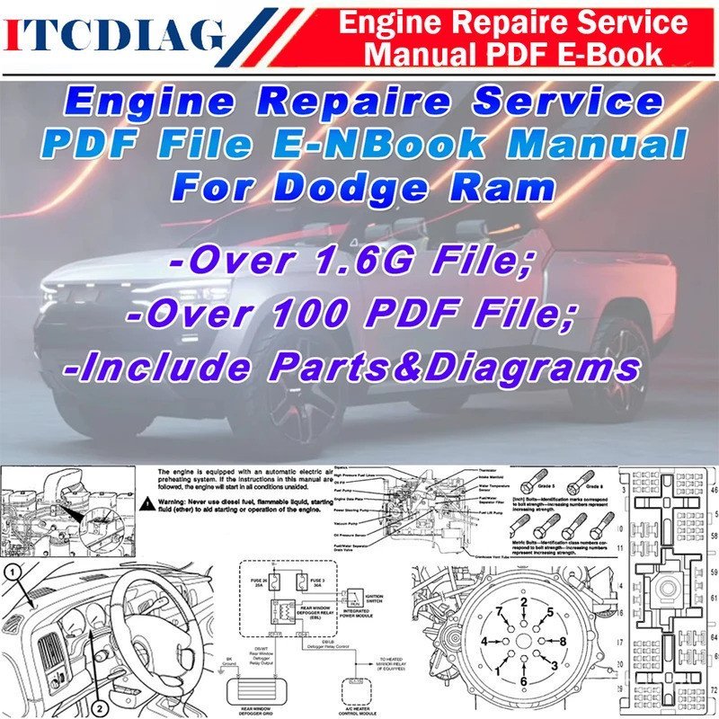 คู่มือบริการเครื่องยนต์สําหรับ Dodge Ram Over 100 PDF ไฟล์ E-Book สําหรับรถบรรทุกรถกระบะชิ้นส่วนเครื