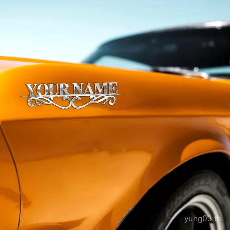 Elegant Filigree YOUR NAME โลโก้โลหะที่กําหนดเอง 3D สติกเกอร์รถสแตนเลส Moto Fender Trunk Badge Decal