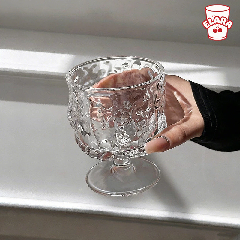 แก้วขนมสไตล์วินเทจ 300ml แก้วใสมีฐาน แก้วของหวาน/ไอศกรีม/เครื่องดื่ม ดีไซน์ลายคริสตัล ถ้วยแก้วคาเฟ่ มินิมอล