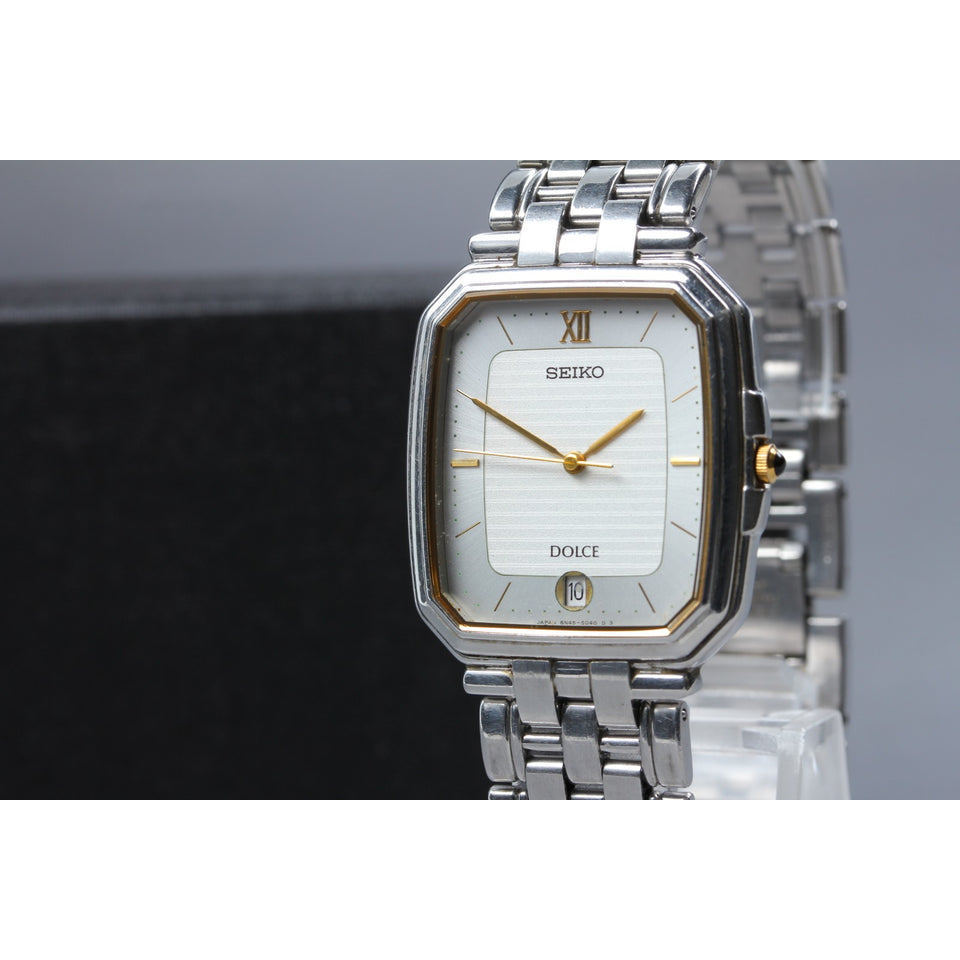 Vintage 1993 [N MINT] Seiko Dolce 8N45-5030 Date Two Tone 30mm Qz Men's Watch