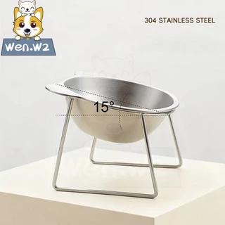 wen.W2 ชามสแตนเลสยกสูง สำหรับหมาและแมว ไม่เมื่อยคอ ล้างง่าย พร้อมส่ง