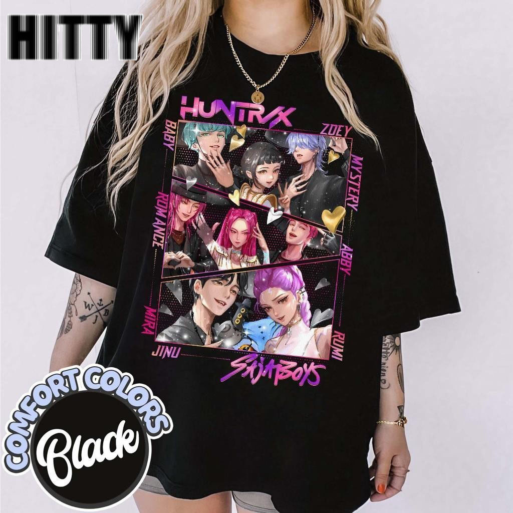 เสื้อยืด Unisex K-pop Demon Hunters ลาย SASAKEBOYS และ MIIRA RUMI ZOEY ผลิตจากผ้าฝ้าย สวมใส่ได้ทั้งค