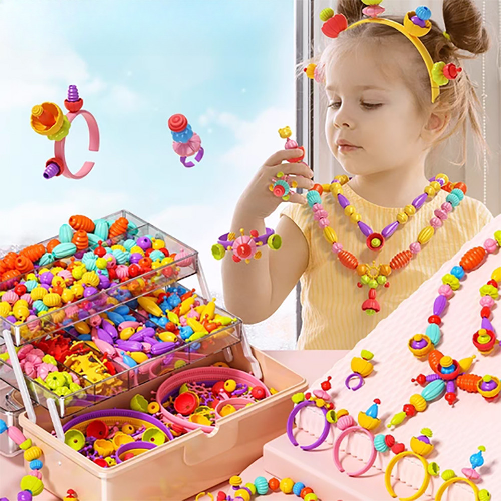 Children's DIY Handmade Ropeless Beads Necklace Bracelet Girl Beading Material Package