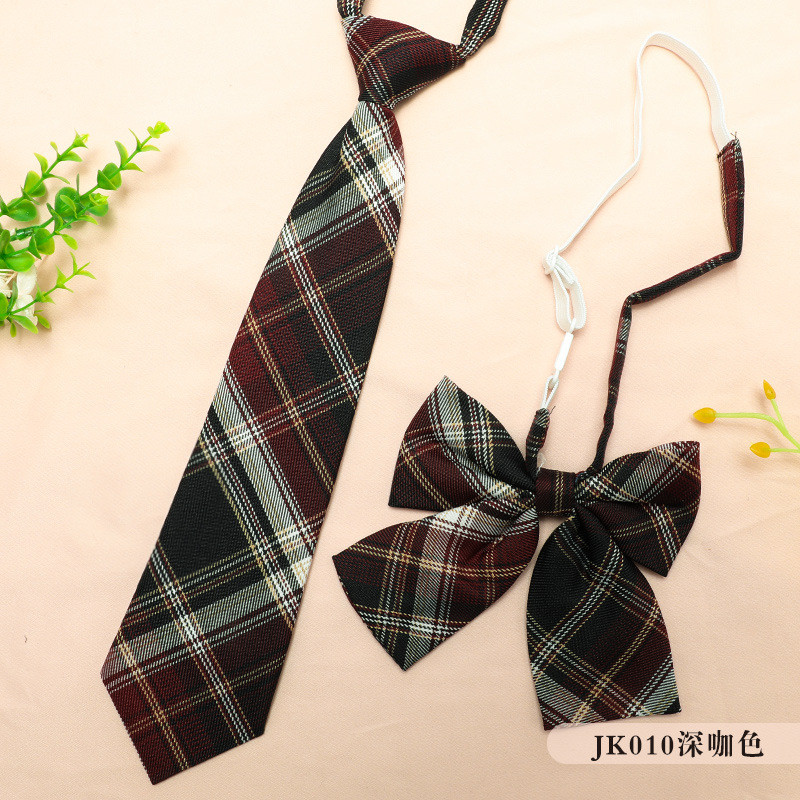 JK No-tie bow tie set, flat bow tie, college style, Korean version JK010Dark brown plaid tie+Bow tie