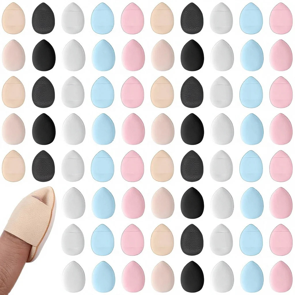 100PCS Reusable Soft Mini Drop-Shaped Finger Powder Puff ฟองน้ําแต่งหน้าสําหรับ Face Powder Foundati