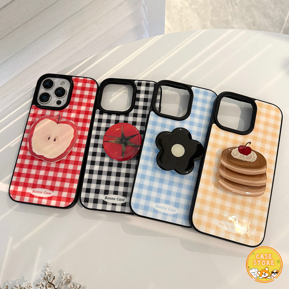 เคสลายตารางวินเทจหายาก วัสดุอะคริลิคหนา สำหรับ iPhone 15 Pro Max 16 Plus 13 12 Pro 11 14 17 Air แถมที่ยึดโทรศัพท์