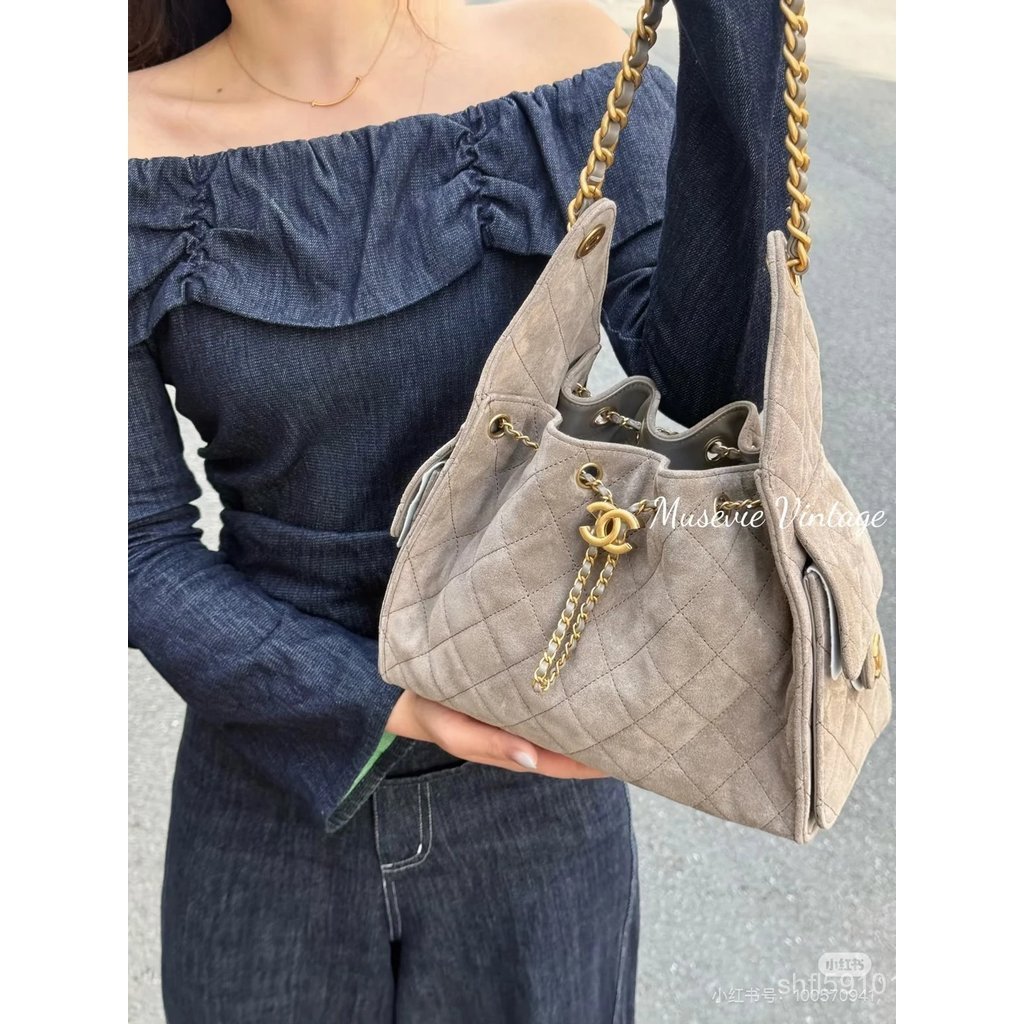 CHANEL Suede hobo Stray Bag 25hobo Bucket Bag กระเป๋าถือ Underarm Bag 25hobo Original Hardware Origi