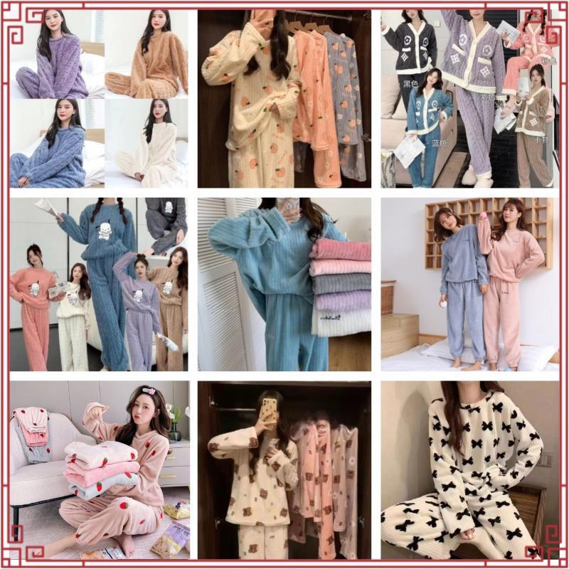 สินค้าใหม่ชุดกางเกงวอร์มผ้าสักหลาดสำหรับผู้หญิงชุดใส่ในบ้านหนาพิเศษผ้าคอรัลฟลีซอบอุ่นหลวมสบายๆไซส์ให