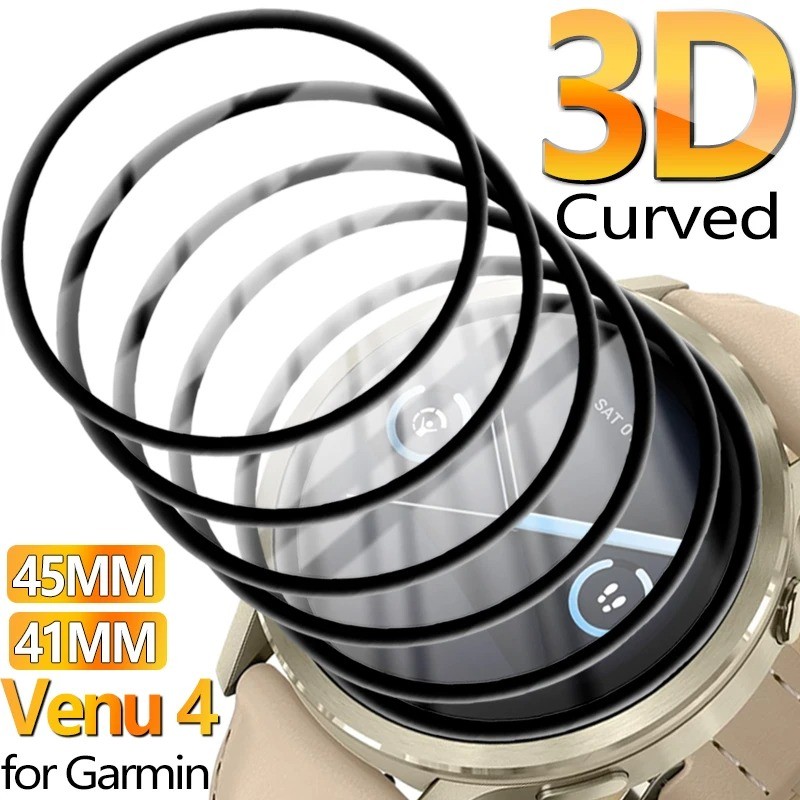 1-3 ชิ้นสีดําขอบกระจกนิรภัยสําหรับ Garmin Venu 4 X1 3S 3 2S 2 45 มม.41 มม.กระจกโค้งป้องกันหน้าจอสําหรับ Garmin Venu SQ 2 จุดลาย HD กระจกป้องกัน