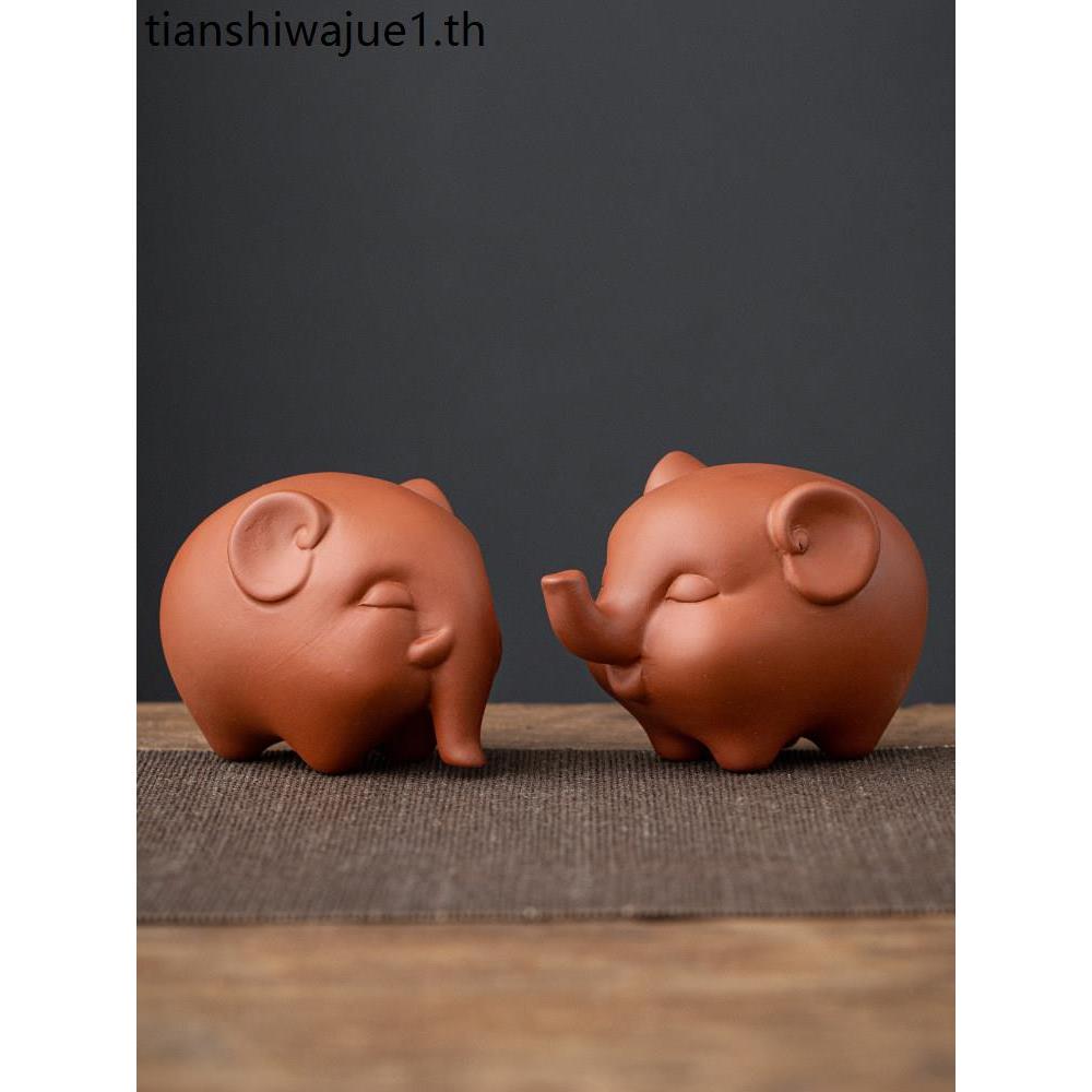 Yuxuan Handmade น่ารัก Lucky Little Fortune ช้างตกแต่งชาสัตว์เลี้ยง