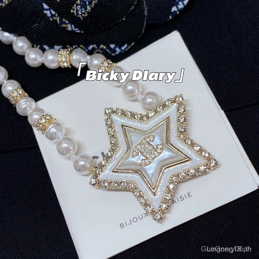 Chanel Classic style Pearl Pentagram Rhinestone Double C Pearl Necklace/chocker