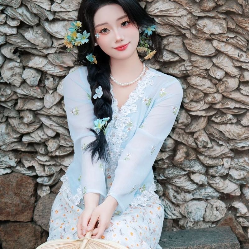 傣族小娘惹气质套装旅拍日常超仙气质网上民族风服饰3-30Dai Ethnic Style Outfit for Travel Photography, Daily Wear, Super Fairy-