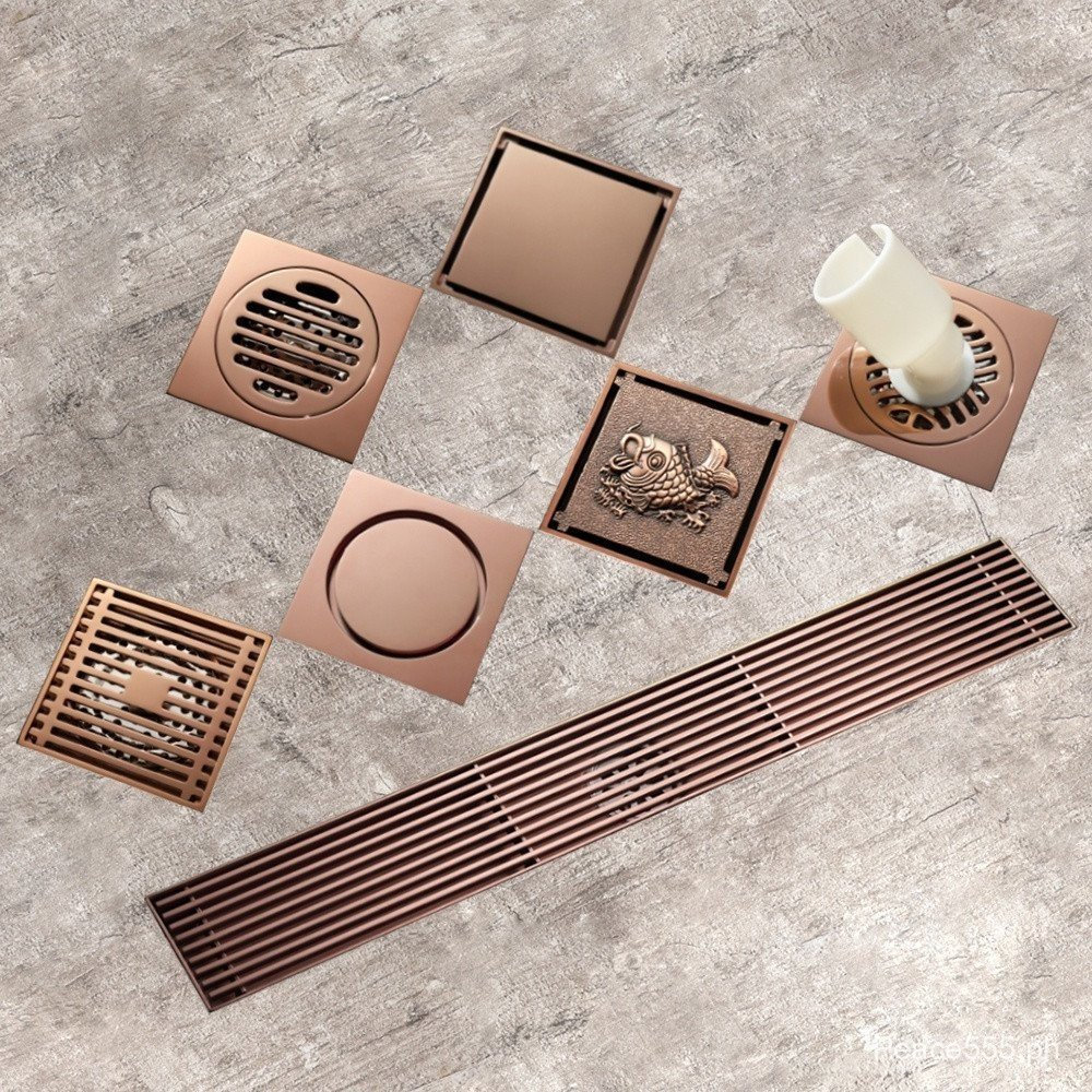 Rose Gold ท่อระบายน้ําชั้นสแควร์ 100x100 ท่อระบายน้ําทองเหลืองห้องน้ําระเบียงห้องน้ํา Anti-กลิ่นท่อร
