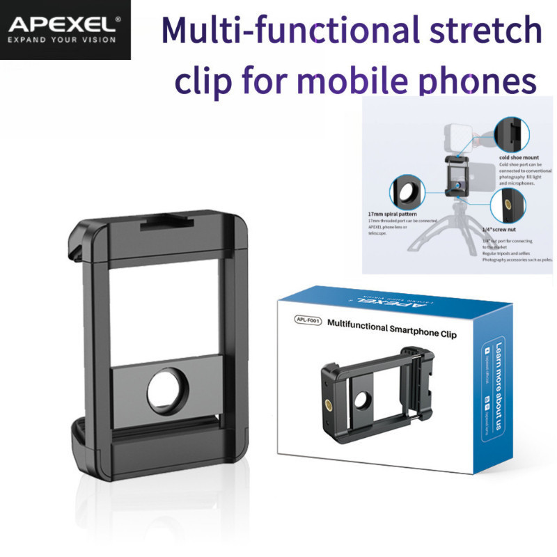 APEXEL แคลมป์มัลติฟังก์ชั่น M17 / M37 เกลียว, 1/4 - ส่วนขยาย 66-95 มม. เหมาะสำหรับการถ่ายภาพสด - เข้ากันได้กับสมาร์ทโฟนส่วนใหญ่ สำหรับ iPhone, Samsung, OPPO、 สมาร์ทโฟนอย่างเสียวหมี่