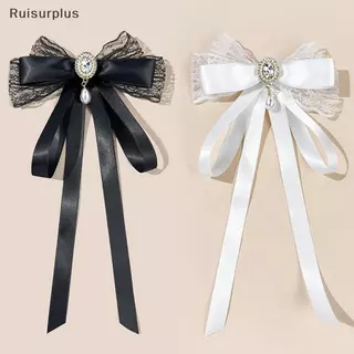 [Rui-t] ใหม่สีดําผูกโบว์เสื้อคอปก Pins คริสตัล Bowknot ริบบิ้นเข็มกลัดสําหรับผู้หญิงงานแต่งงานเนคไทอุปกรณ์เสริม