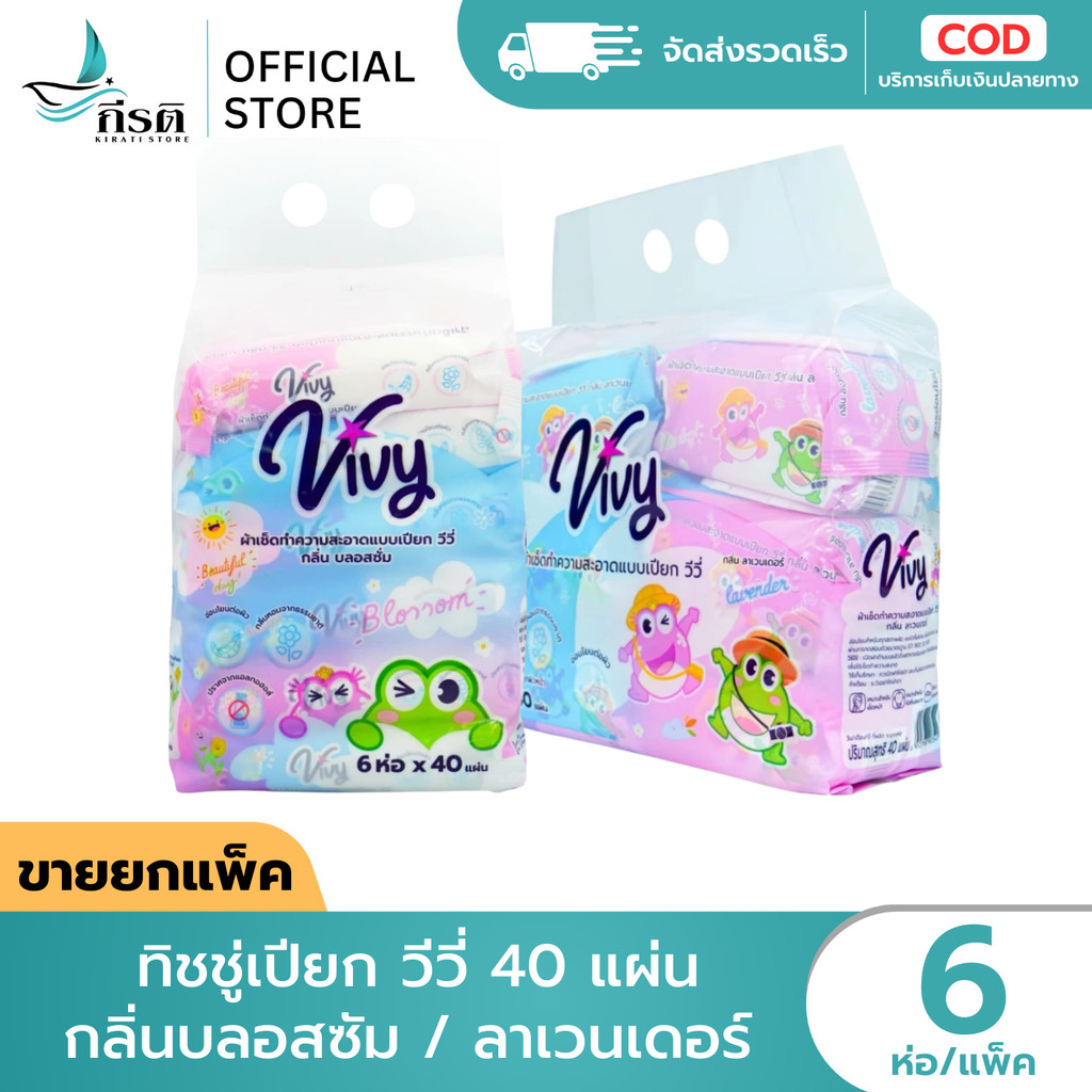 ทิชชู่เปียก วีวี่ 40 แผ่น 1X6 (ขายยกแพ็ค)