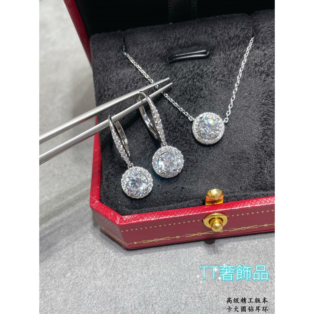 TT เครื่องประดับหรูหรา 925 เงินสเตอร์ลิงคาร์บอนสูงเพชรสร้อยคอทรงกลมขนาดใหญ่ Four-Claw Hollow ต่างหู 