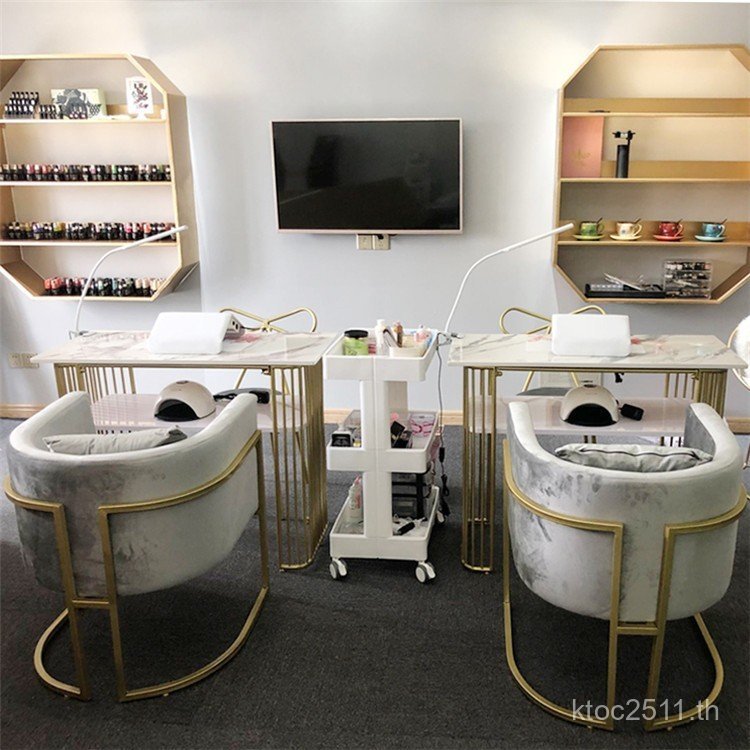 ชุดโต๊ะเก้าอี้ Golden Double Layer Nordic ทําเล็บมือหินอ่อนโซฟาเก้าอี้เดี่ยว Double Influencer ทําเล