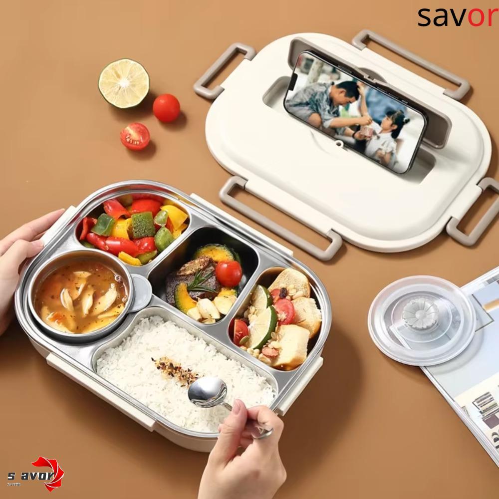 ชรอม กล่องอาหารกลางวันช่องฉนวนพร้อมชามซุปและช้อนส้อม304ภาชนะอาหารกลางวันสแตนเลส,แบบพกพาความจุขนาดใหญ่ภาชนะบรรจุอาหารปิดผนึกสําหรับนั