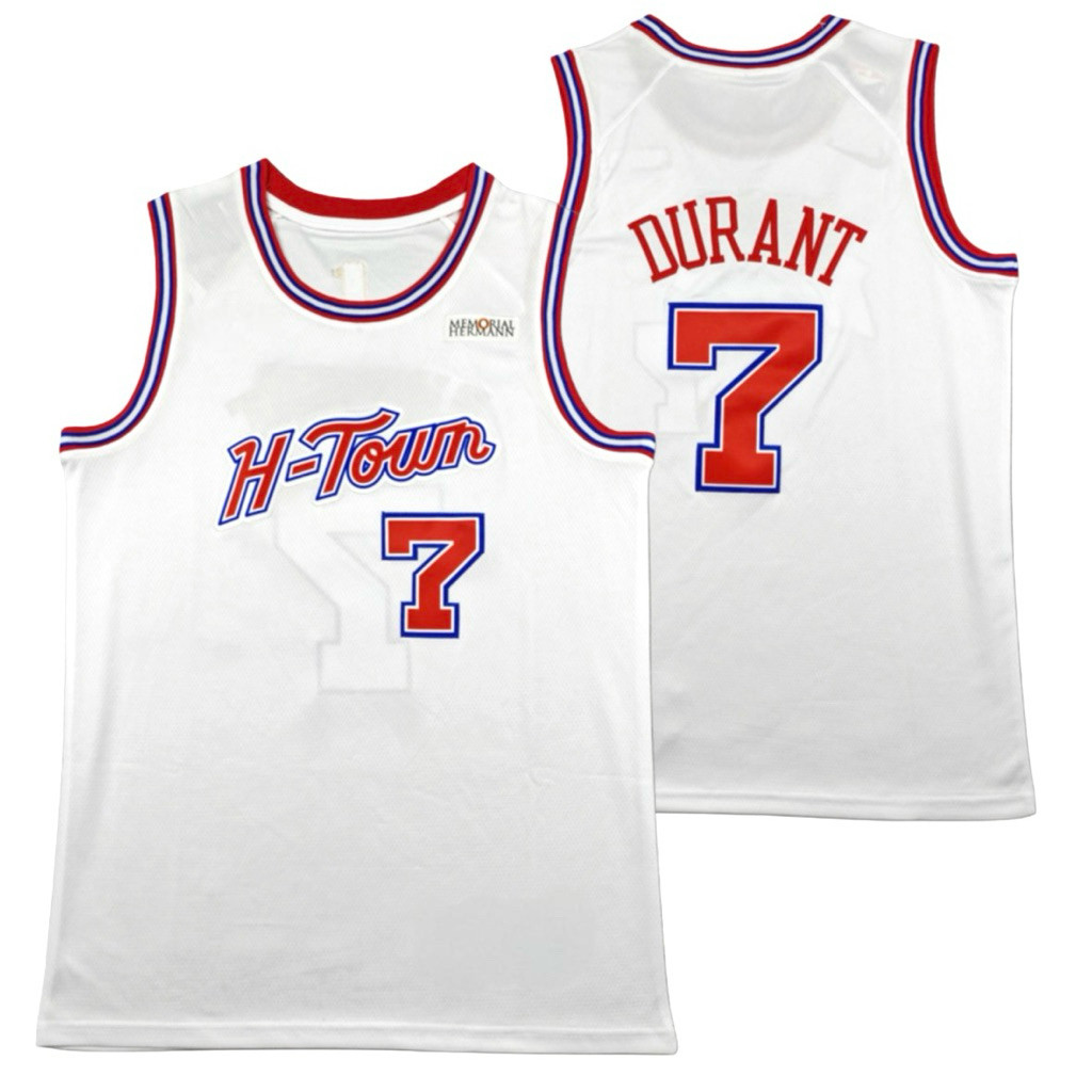 ฤดูร้อนสบาย [ชื่อและตัวเลขที่กําหนดเองฟรี] Houston Rocket No. 7 Durant White Red Limited Jersey < H-