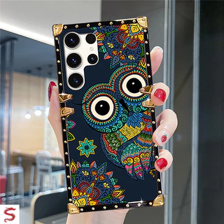 ปลอก Samsung S26 Ultra S25Ultra S24Ultra S24+ S23+ S22 S21 FE Note20 แฟชั่นดอกไม้แมวดํารูปแบบ Square เคสโทรศัพท์กันกระแทก