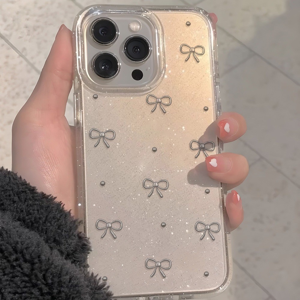 For iPhone กระพริบเคสโทรศัพท์ เคสไอโฟน โบว์เล็กเงางาม 11 13 14 Pro 15 16 Plus 12 16 Pro Max 15 14 PRO MAX X XS MAX