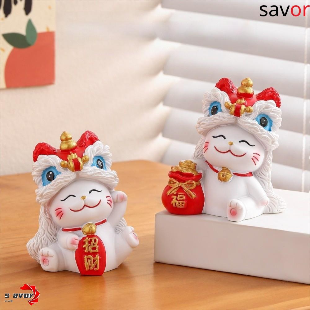 CHROM เครื่องประดับตั้งโต๊ะแมวกวักมือ, Kawaii ความมั่งคั่ง Lucky Cat Sculpture, ประติมากรรมสัตว์ตกแต่งตุ๊กตาน่ารักปีใหม่รูปปั้นแมว Mantle Display