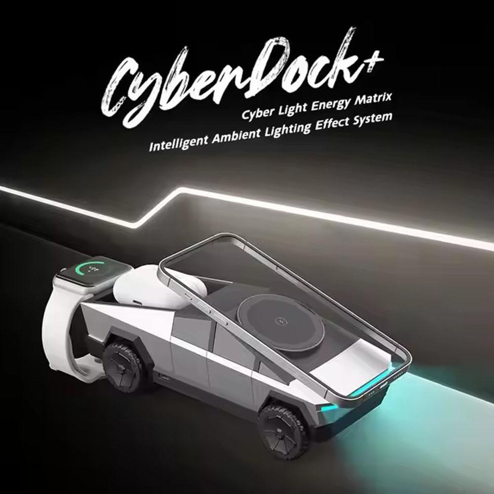 Cybertruck Wireless Charger 3-IN-1 Magnetic Charger สําหรับ iPhone AirPods iWatch QC/PD 9V-3A เดสก์ท