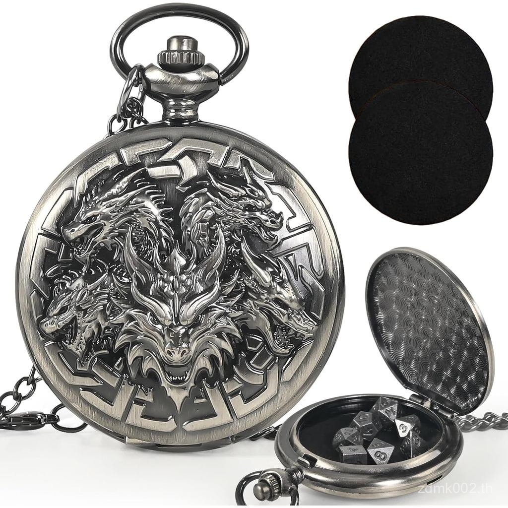 ชุดลูกเต๋า Kabinka DND, ลูกเต๋าโลหะขนาดเล็ก 7 ชิ้นพร้อมเปลือกนาฬิกาพกพา, D&D แบบพกพาพร้อมสร้อยคอ, Du